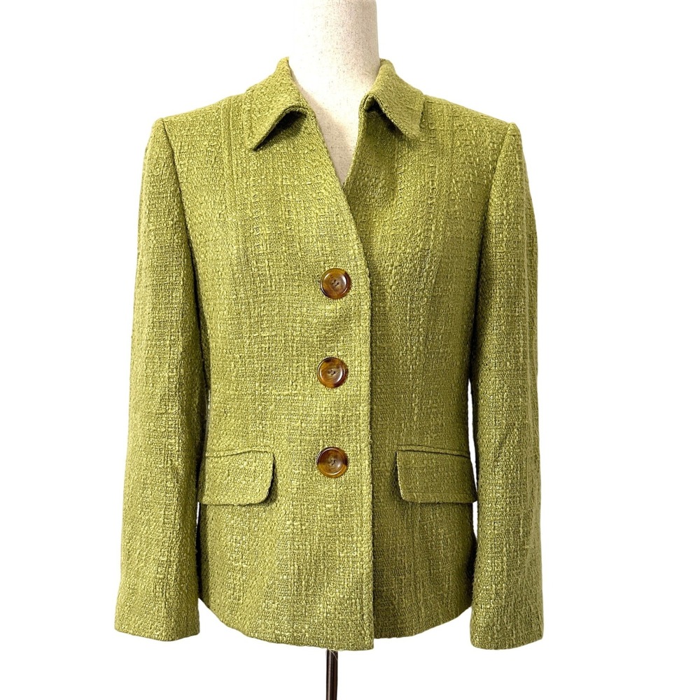 VTG 90s Y2K Talbots Tweed Blazer Jacket‎ 10P Green Boucle Preppy Career Core